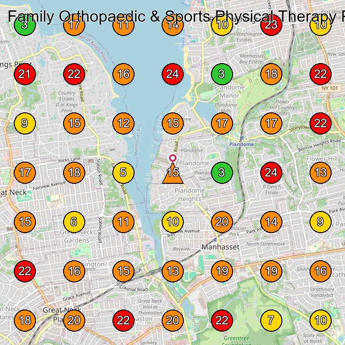 Family Orthopaedic & Sports Physical Therapy PLLC Physical Therapy Clinic GeoGrid ranking map for Manhasset NY